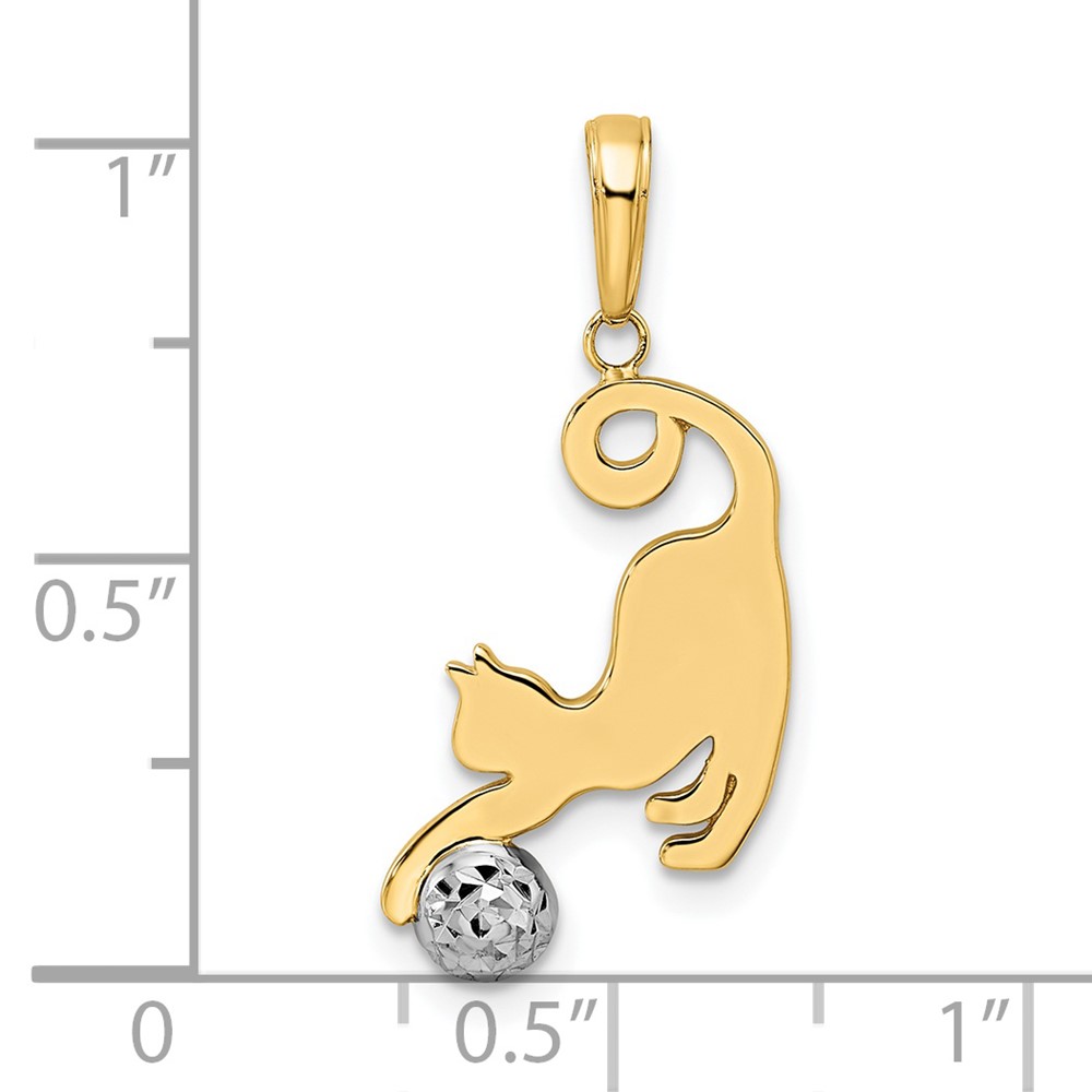 14k and White Rhodium Diamond-cut Cat and Ball Pendant (M2950)