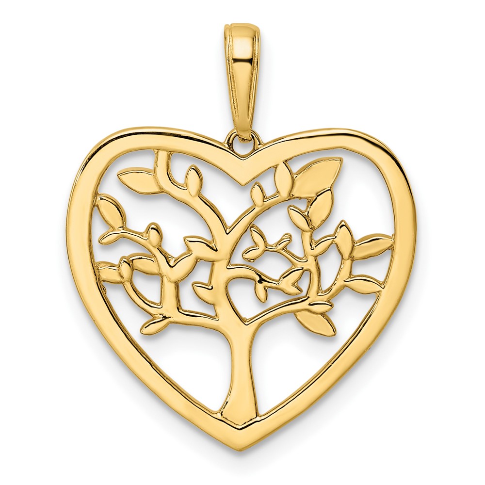 14k and White Rhodium Diamond-cut Tree of Life Heart Pendant (M2954)