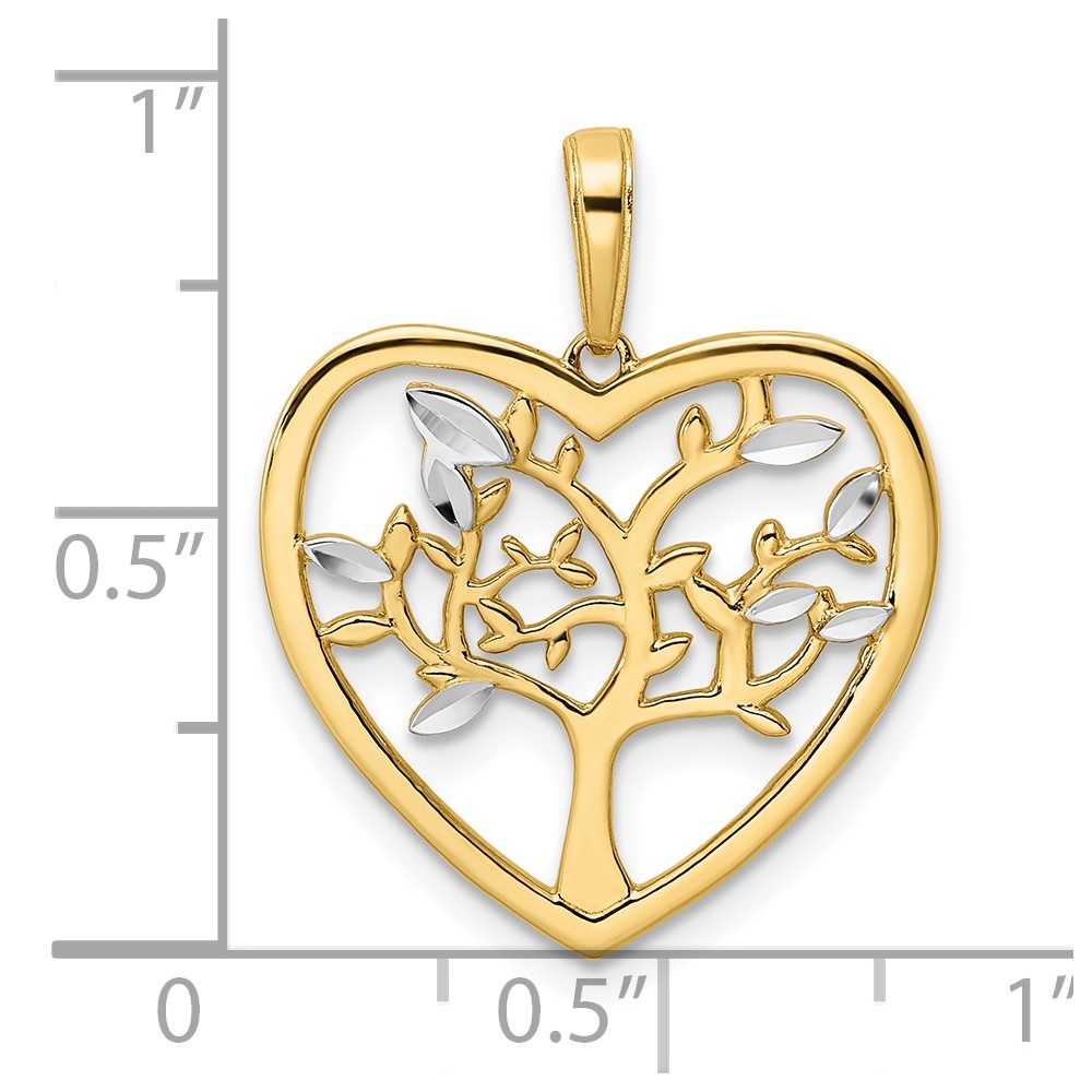 14k and White Rhodium Diamond-cut Tree of Life Heart Pendant (M2954)