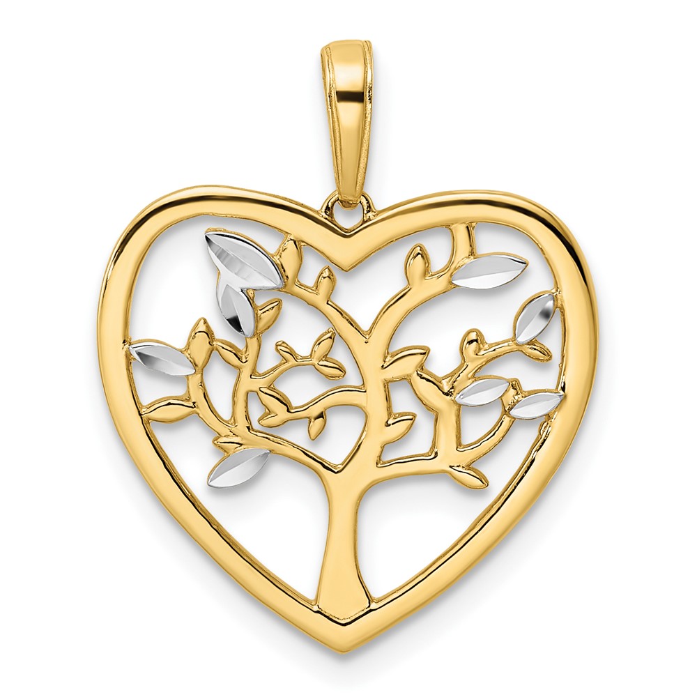 14k and White Rhodium Diamond-cut Tree of Life Heart Pendant (M2954)