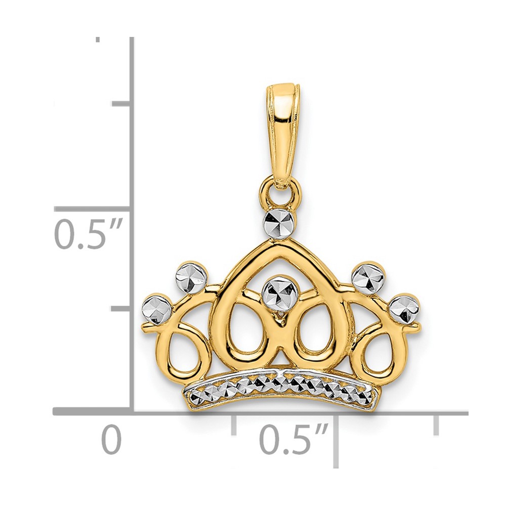14k and White Rhodium Diamond-cut Crown Pendant (M2957)