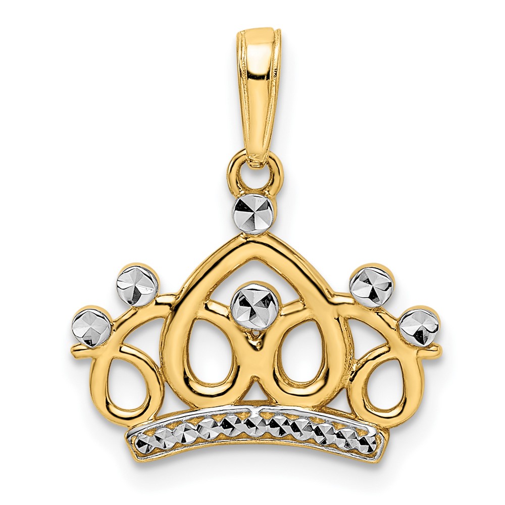 14k and White Rhodium Diamond-cut Crown Pendant (M2957)