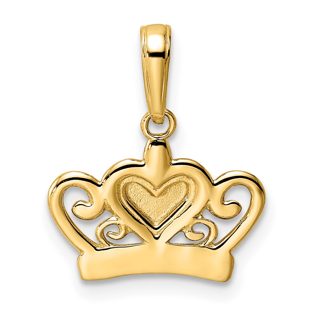 14k and White Rhodium Diamond-cut Heart Crown Pendant (M2959)