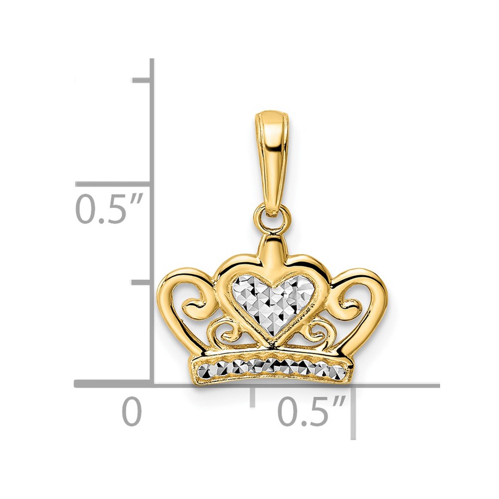 14k and White Rhodium Diamond-cut Heart Crown Pendant (M2959)