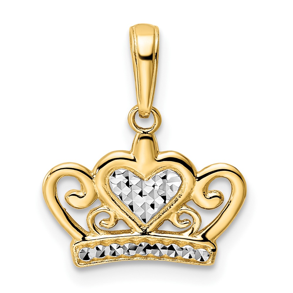 14k and White Rhodium Diamond-cut Heart Crown Pendant (M2959)