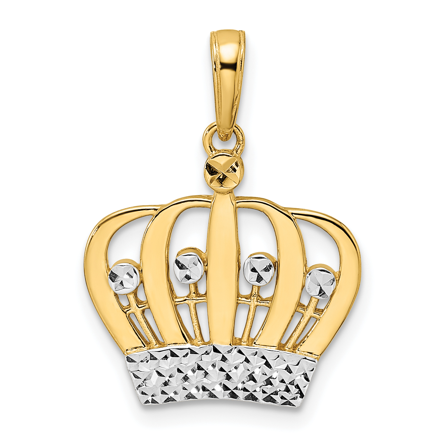 14k and White Rhodium Diamond-cut Crown Pendant (M2960)