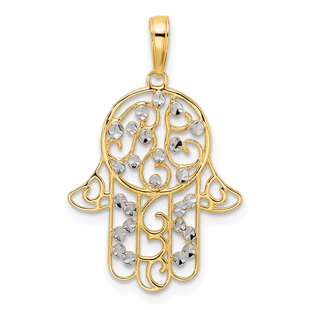 14k & White Rhodium D/C Fancy Hamsa Pendant (M2963)
