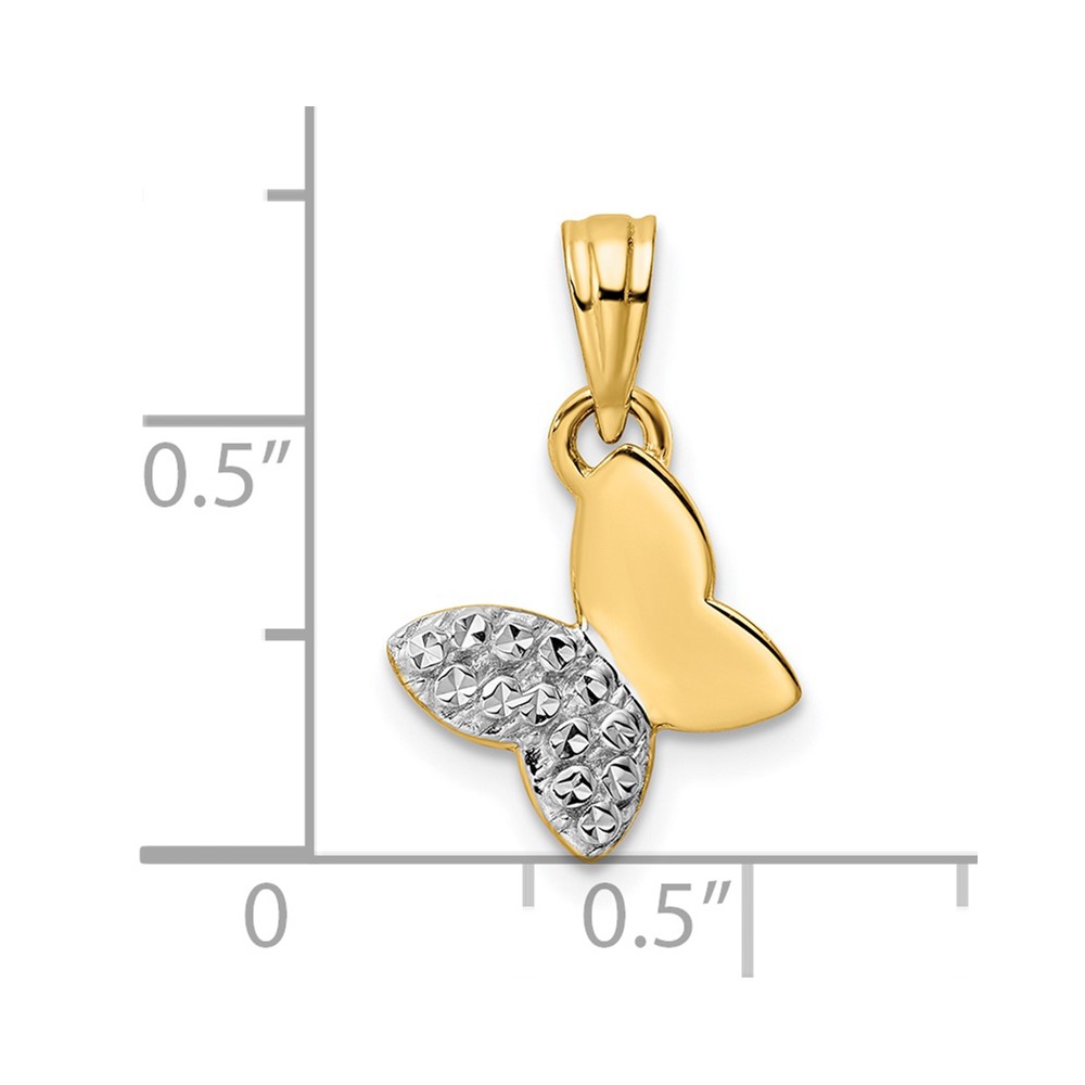 14k and White Rhodium Half Diamond-cut Butterfly Pendant (M2971)