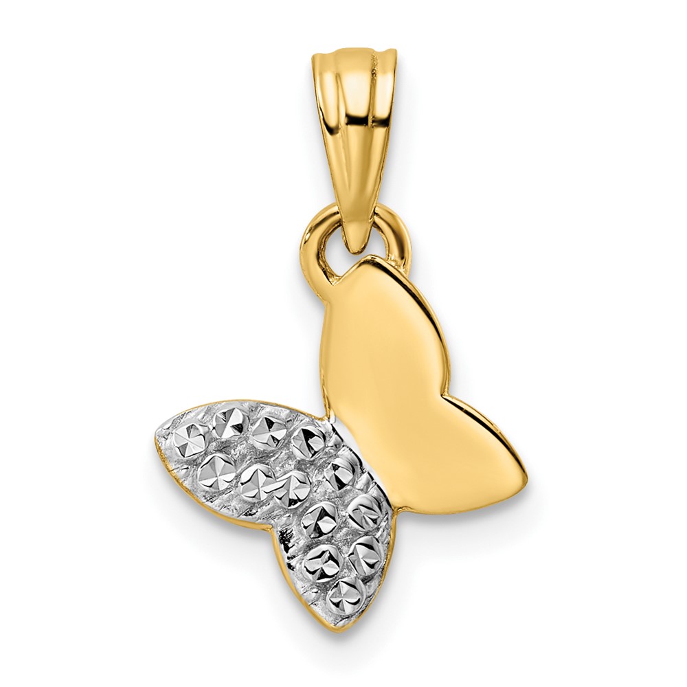 14k and White Rhodium Half Diamond-cut Butterfly Pendant (M2971)
