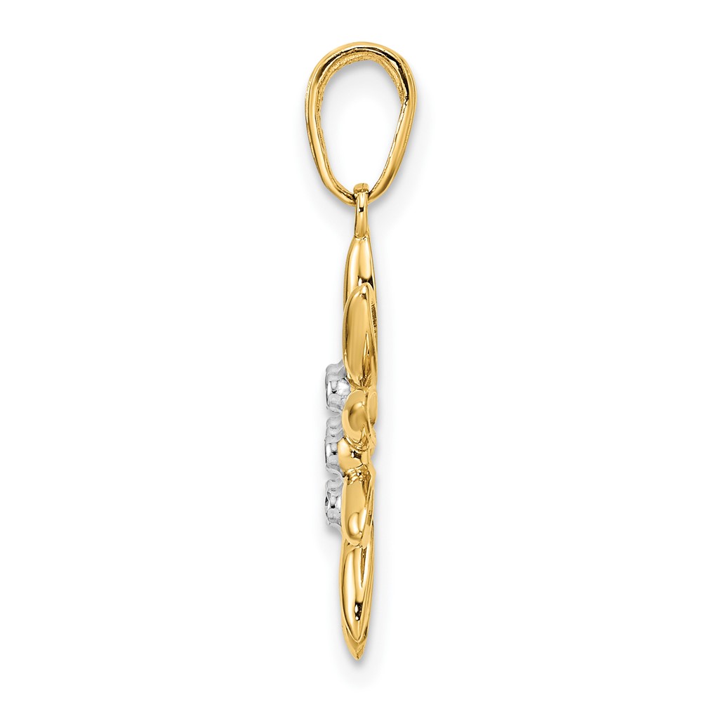 14K and White Rhodium Diamond-cut Flower Pendant (M2985)
