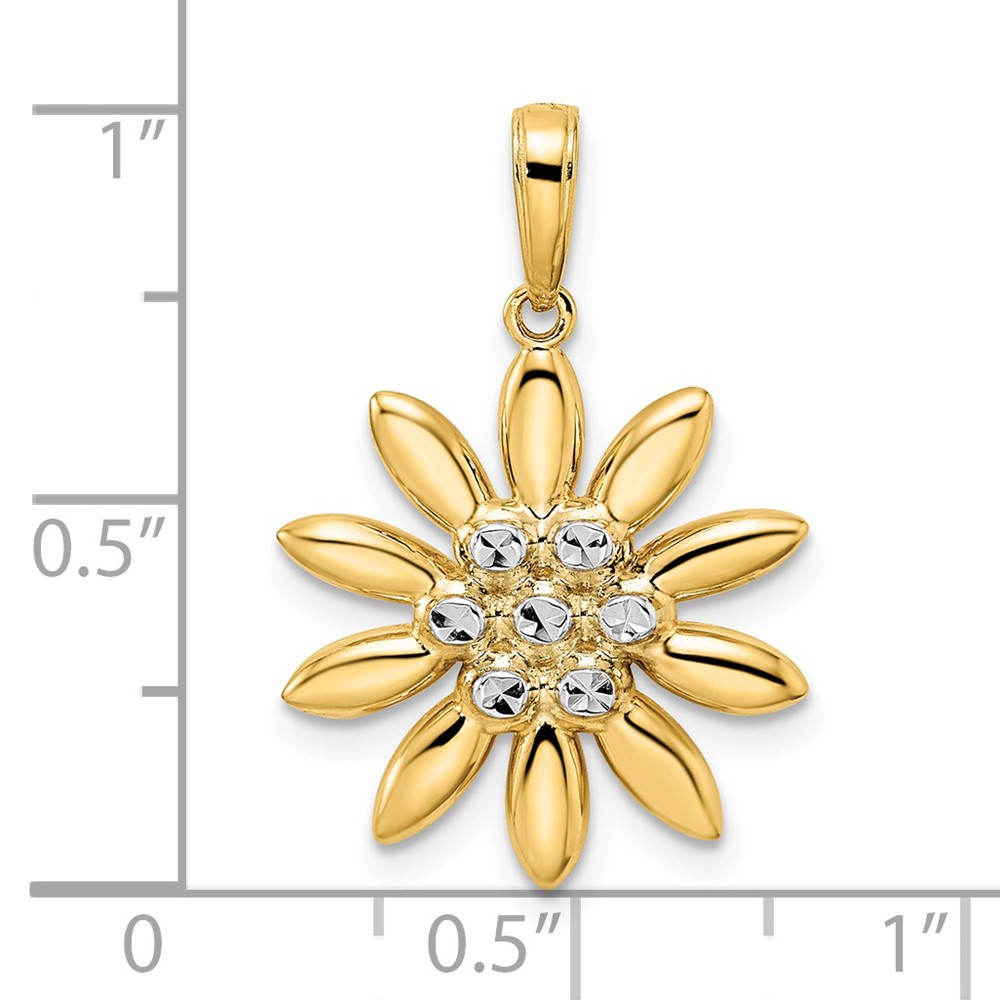 14K and White Rhodium Diamond-cut Flower Pendant (M2985)