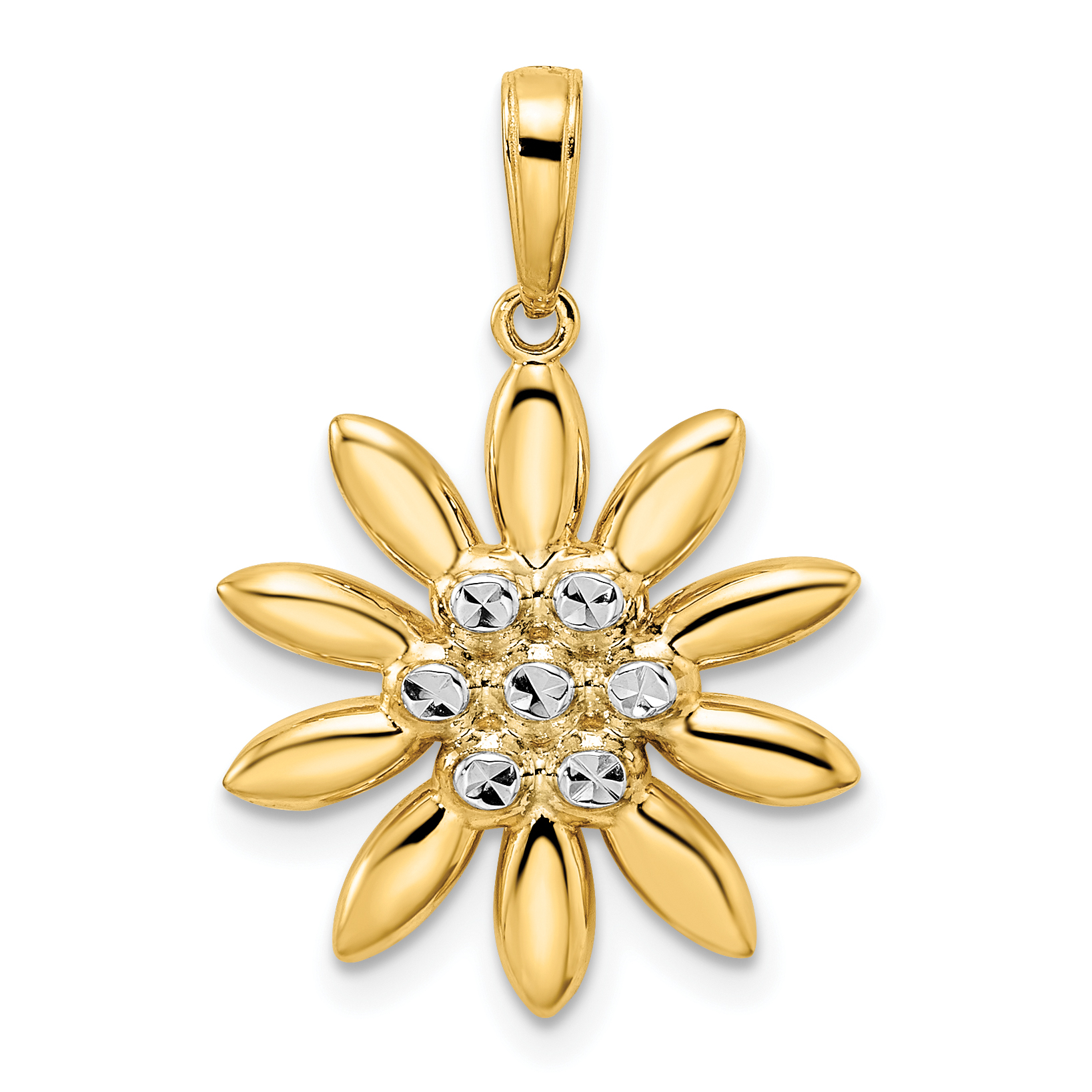 14K and White Rhodium Diamond-cut Flower Pendant (M2985)