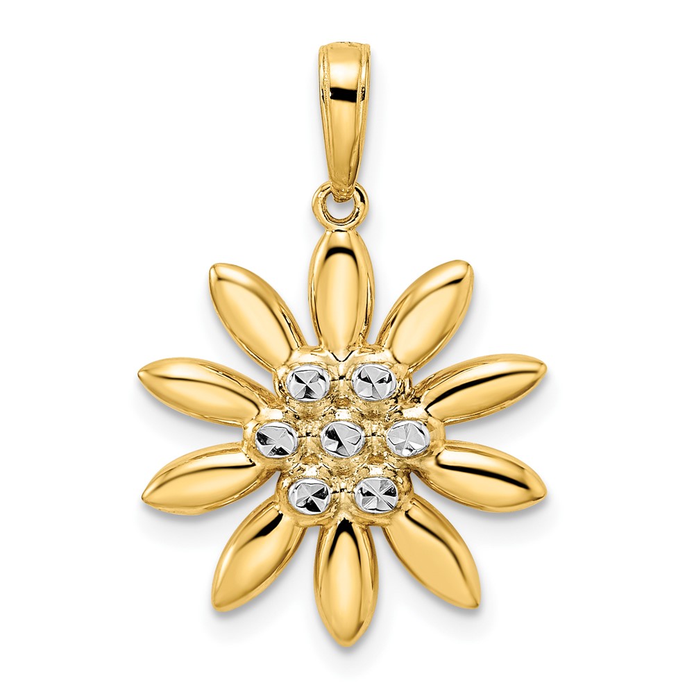 14K and White Rhodium Diamond-cut Flower Pendant (M2985)