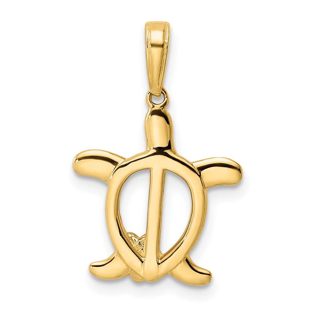 14k and White Rhodium Diamond-cut Turtle w/ Flower Pendant (M2993)