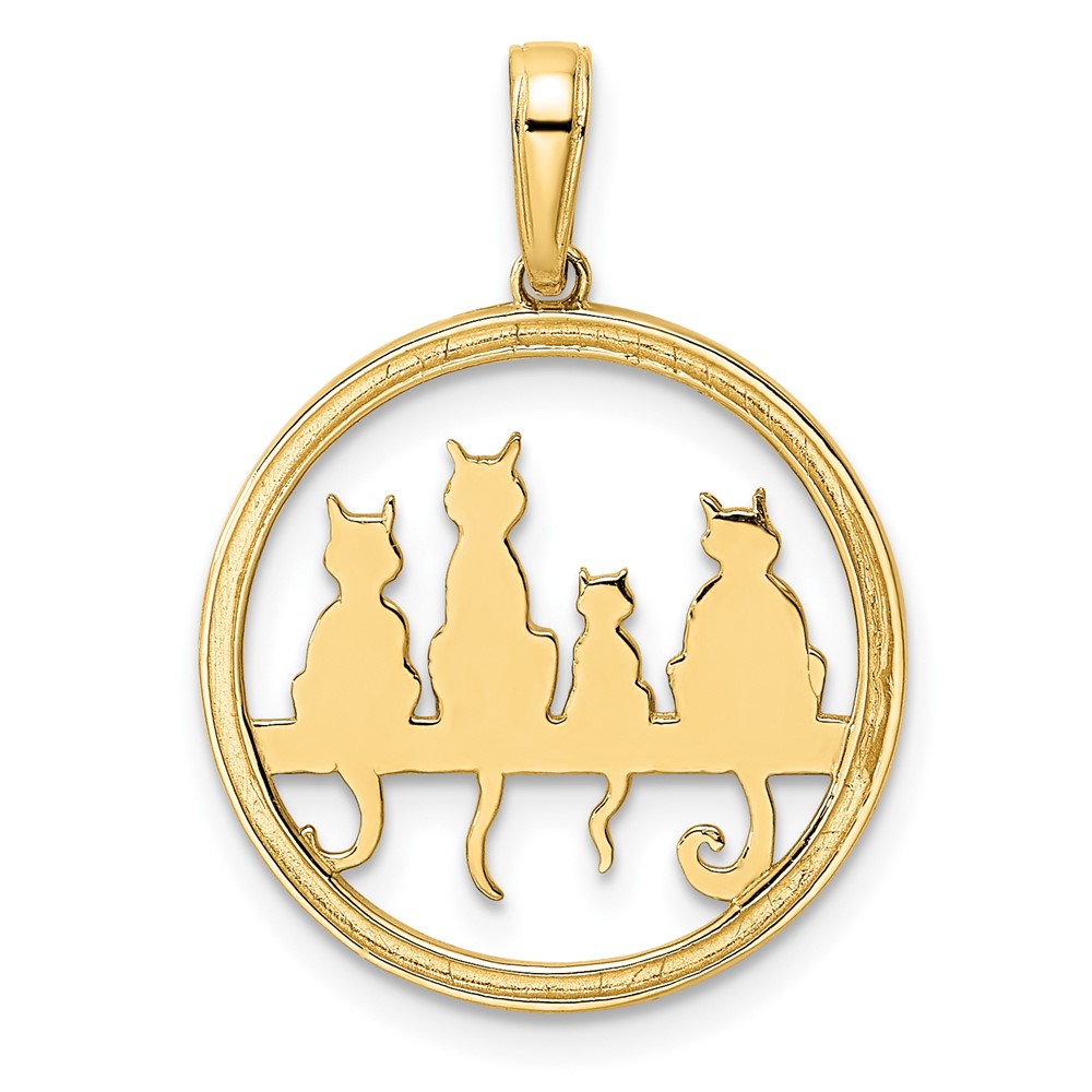 14k and White Rhodium Diamond-cut Cats Sitting on Bench Pendant (M2997)