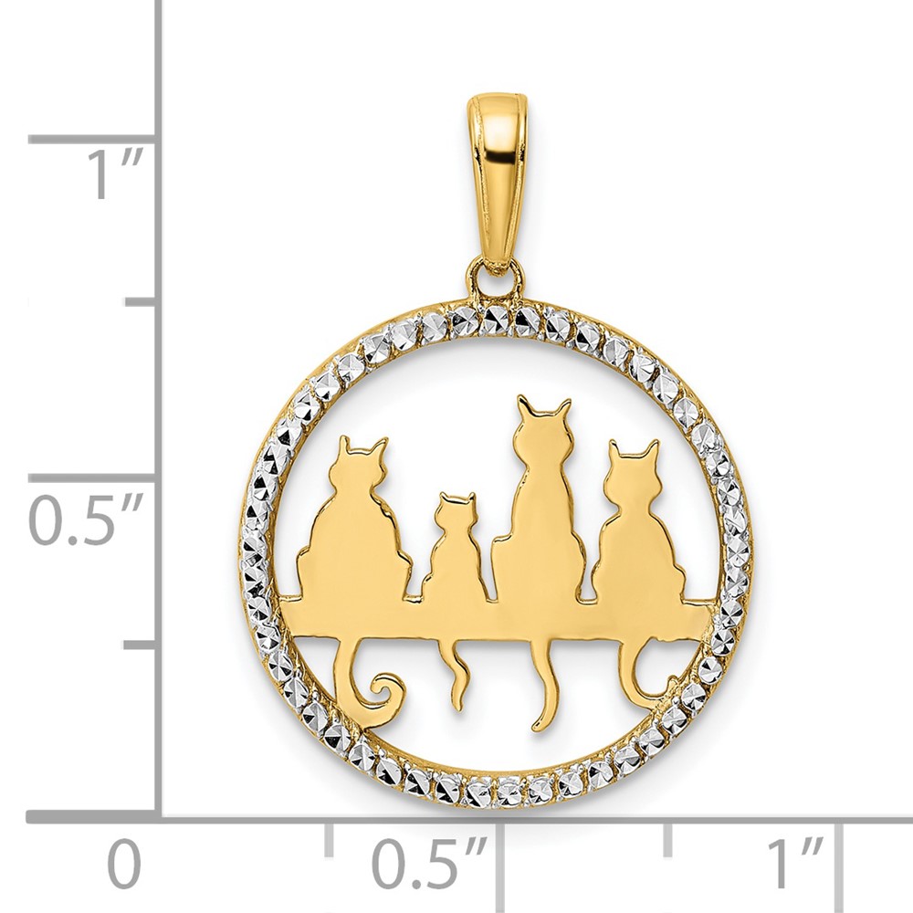 14k and White Rhodium Diamond-cut Cats Sitting on Bench Pendant (M2997)