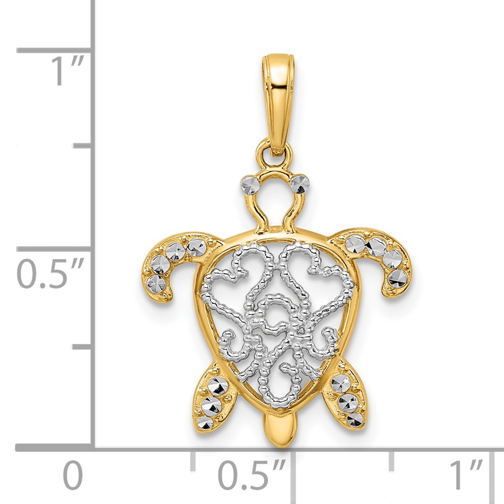14k and White Rhodium Diamond-cut Filigree Turtle Pendant (M2998)
