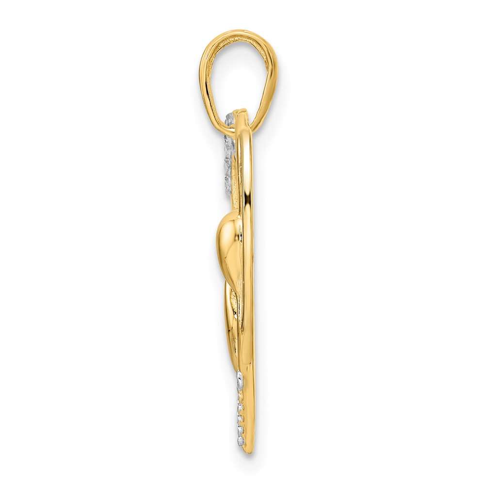 14k and White Rhodium Diamond-cut Cat Stretching in Heart Pendant (M3001)