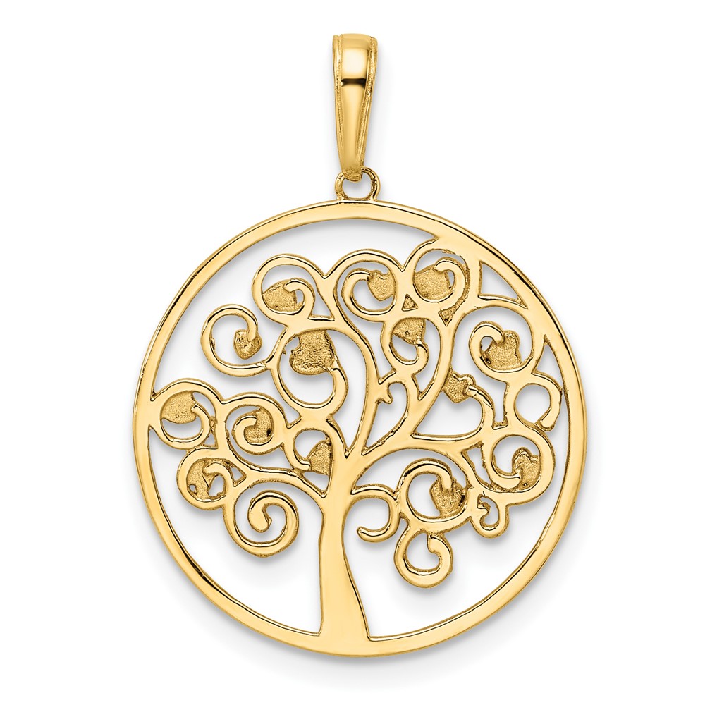 14k and White Rhodium Diamond-cut Tree of Life Pendant (M3008)