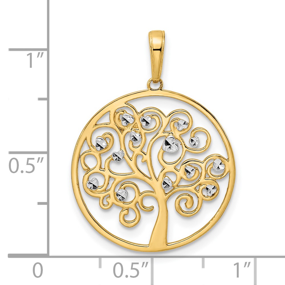 14k and White Rhodium Diamond-cut Tree of Life Pendant (M3008)
