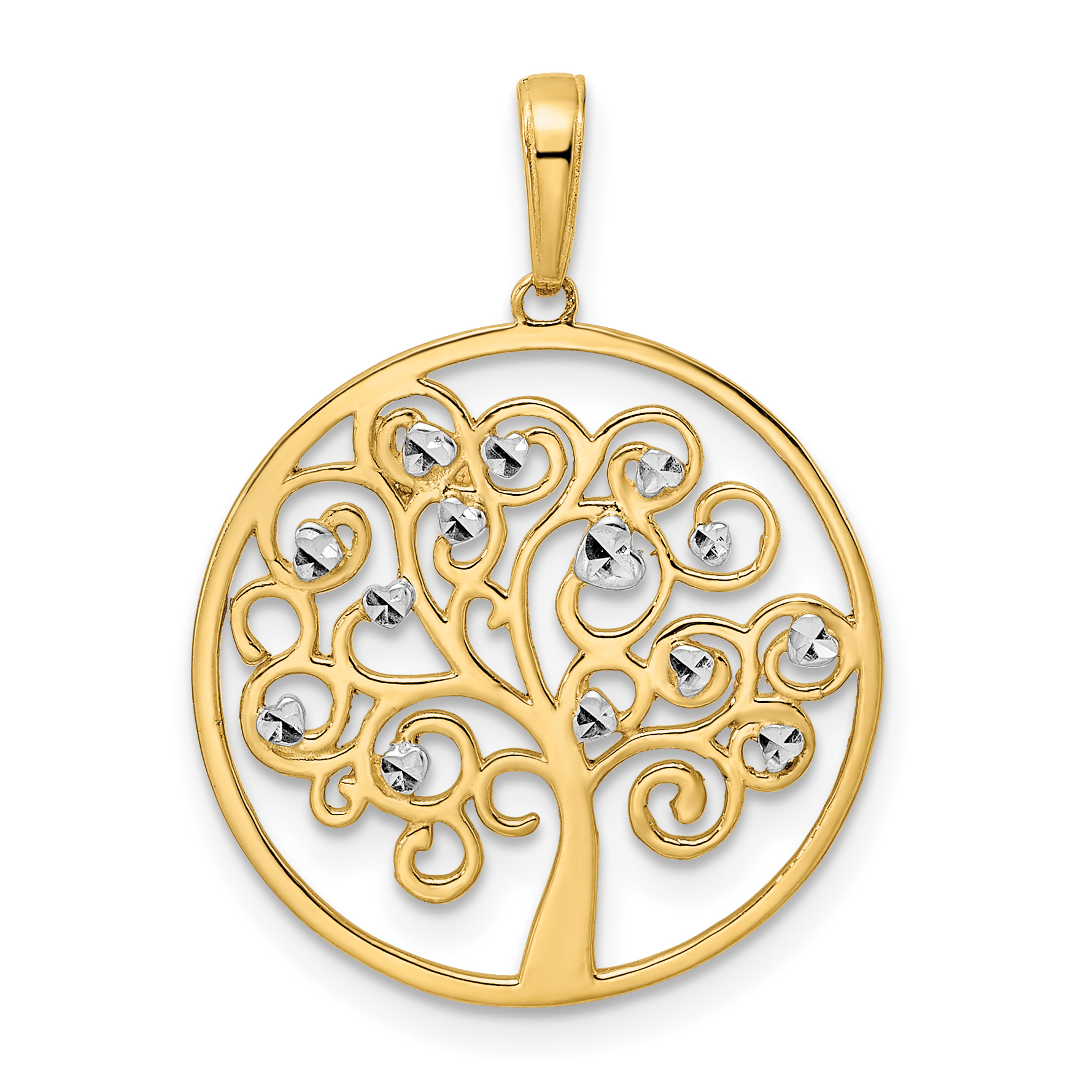 14k and White Rhodium Diamond-cut Tree of Life Pendant (M3008)