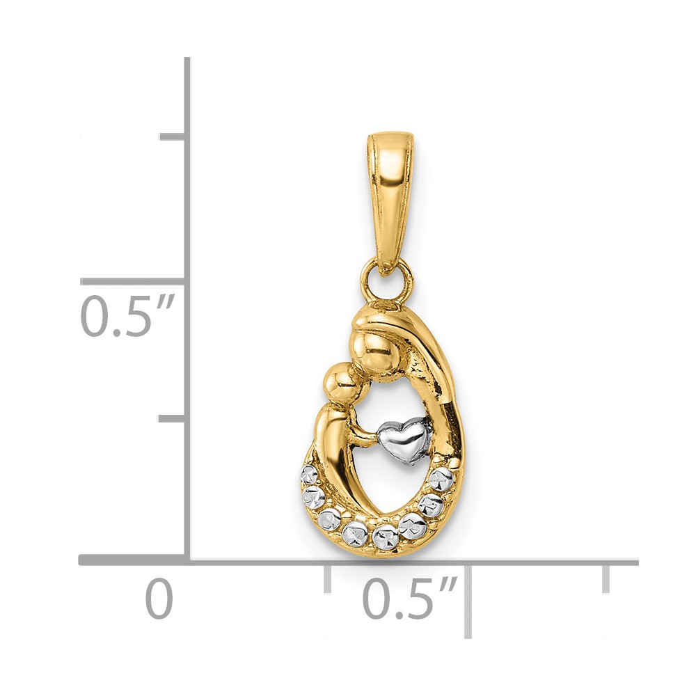 14k and White Rhodium Diamond-cut Mother and Baby Teardrop Pendant (M3016)