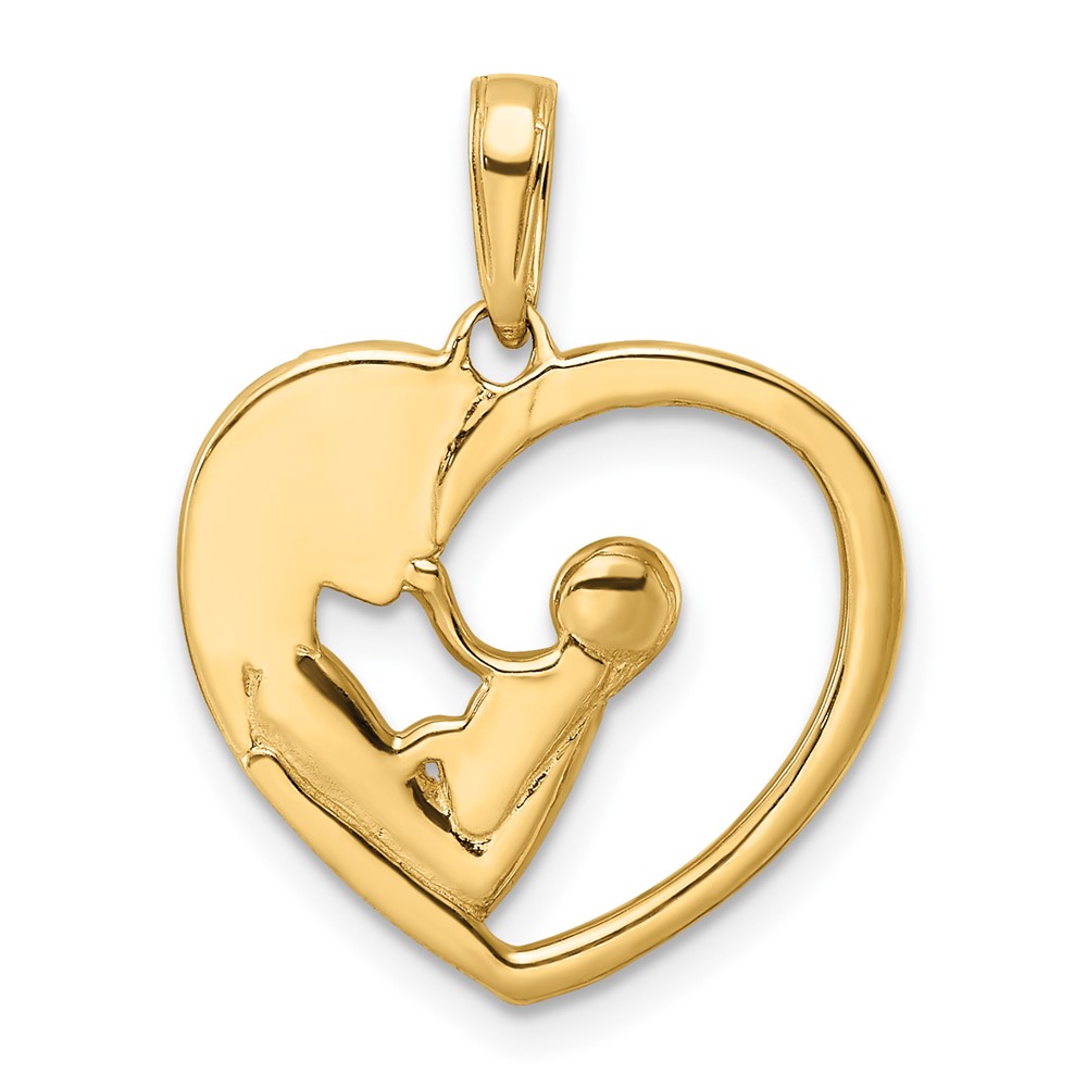 14k and White Rhodium Diamond-cut Mother and Baby Heart Pendant (M3017)