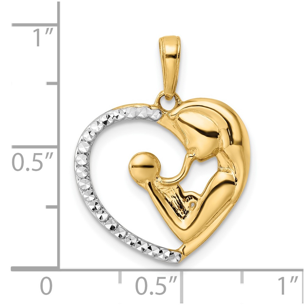 14k and White Rhodium Diamond-cut Mother and Baby Heart Pendant (M3017)