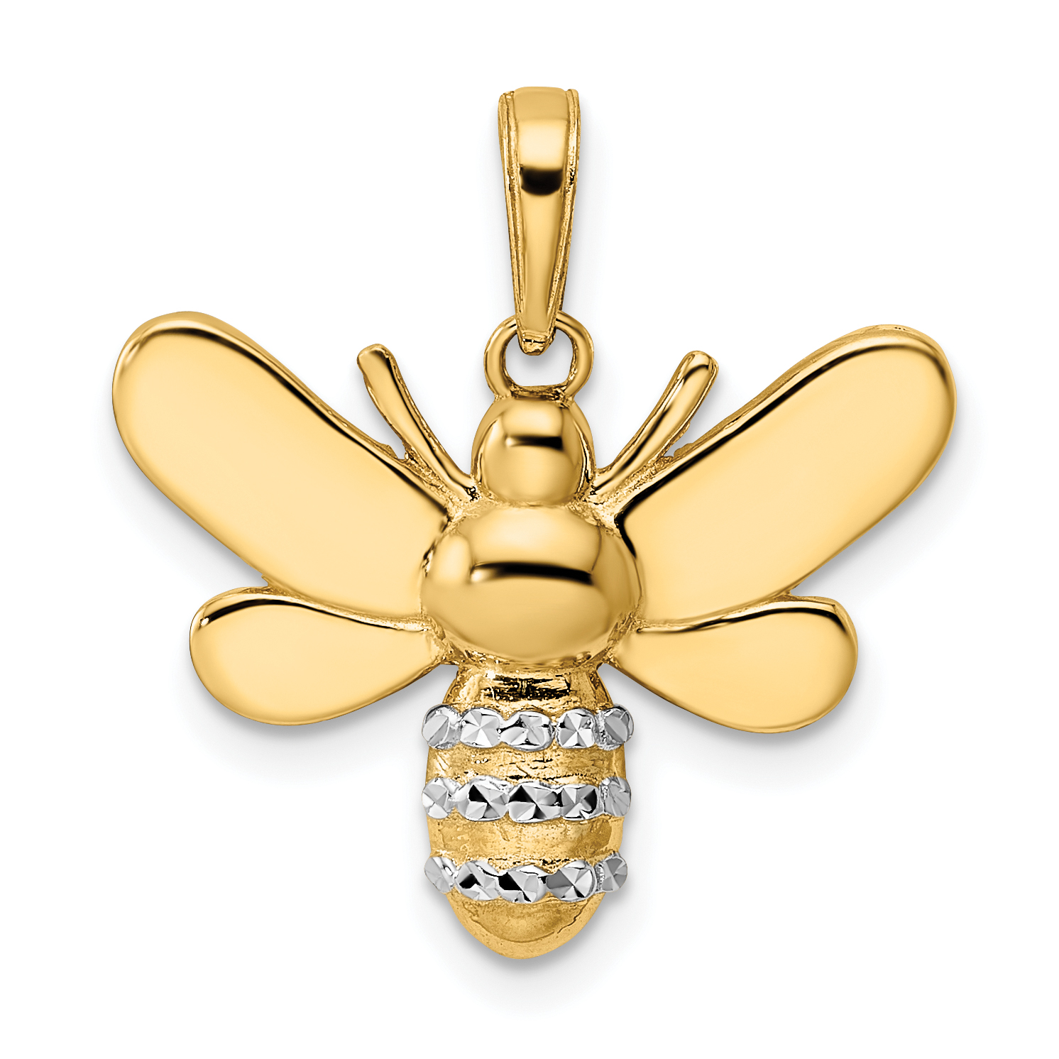 14k and White Rhodium Diamond-cut Bumblebee Pendant (M3021)
