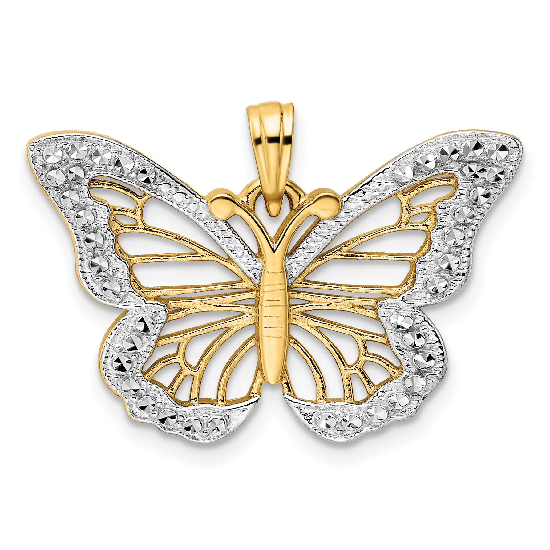 14k and White Rhodium Diamond-cut Butterfly Pendant (M3031)