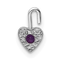 14K White Gold February Synthetic Birthstone Heart Charm view 3