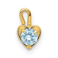 14K Yellow Gold March Synthetic Birthstone Heart Charm view 1