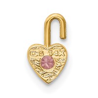 14K Yellow Gold October Synthetic Birthstone Heart Charm view 3