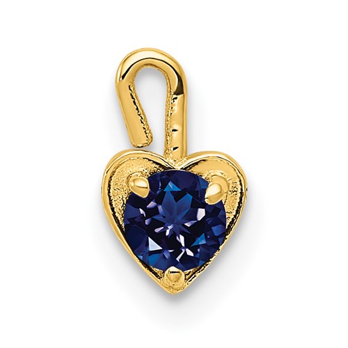 14K Yellow Gold September Synthetic Birthstone Heart Charm