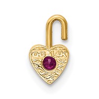 14K Yellow Gold July Synthetic Birthstone Heart Charm view 3