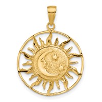 14K Yellow Gold Diamond-cut Sun Charm with Moon and Stars view 1