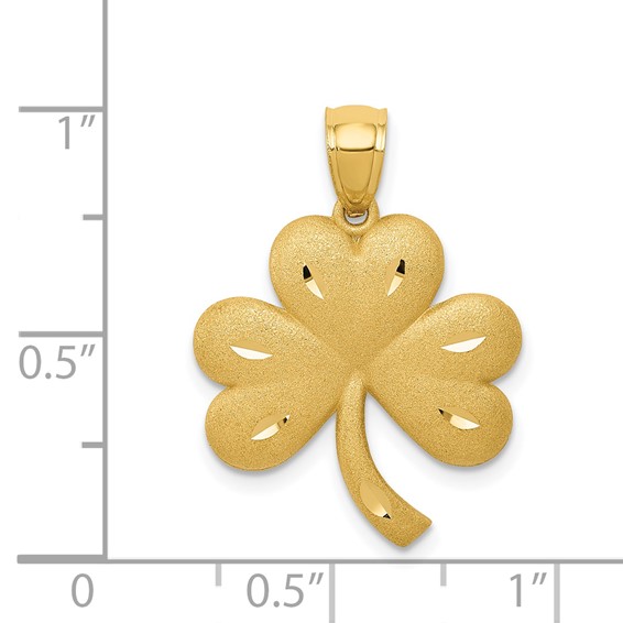 14k Brushed Diamond-cut Shamrock Pendant