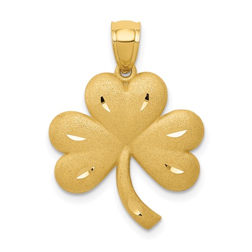 14K Yellow Gold Brushed Diamond-cut Shamrock Pendant