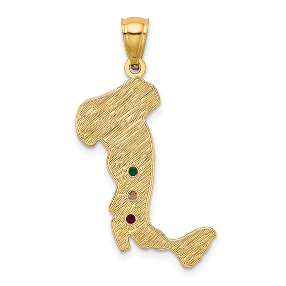14K Italy Map with Emerald/Ruby/CZ Stones Charm
