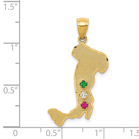 14K Italy Map with Emerald/Ruby/CZ Stones Charm