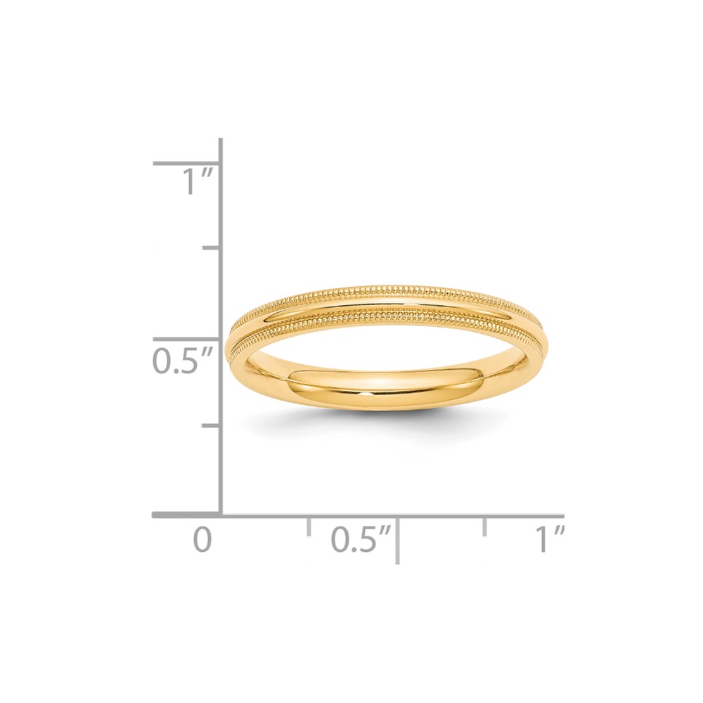 14k Yellow Gold 3mm Milgrain Half Round Comfort Fit Wedding Band Size 7.5 (MC030-7.5)
