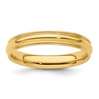 14K Yellow Gold 4mm Milgrain Half Round Comfort Fit Wedding Band view 1