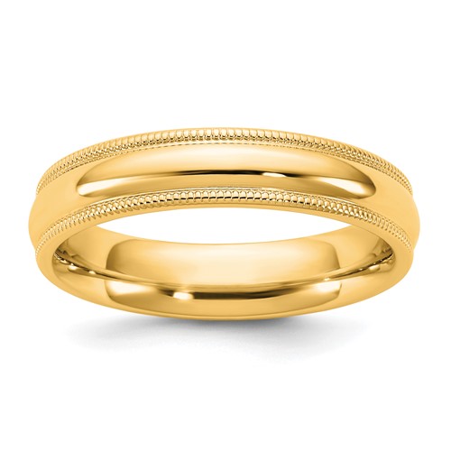14K 4.5mm Yellow Gold Milgrain Comfort Fit Band, Size 5