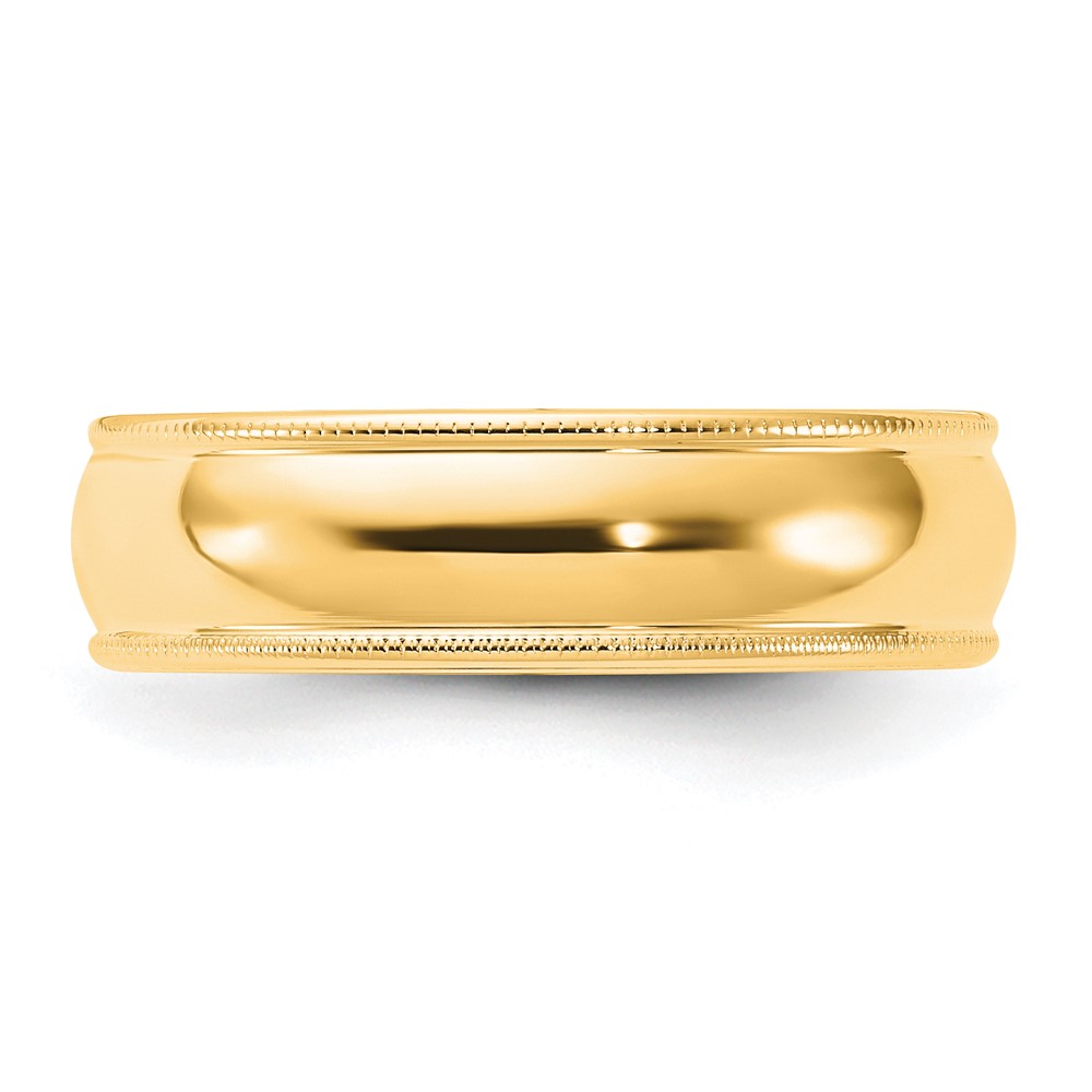 14k Yellow Gold 6mm Milgrain Half Round Comfort Fit Wedding Band Size 9 (MC060-9)
