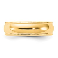14K Yellow Gold 6mm Milgrain Half Round Comfort Fit Wedding Band view 3
