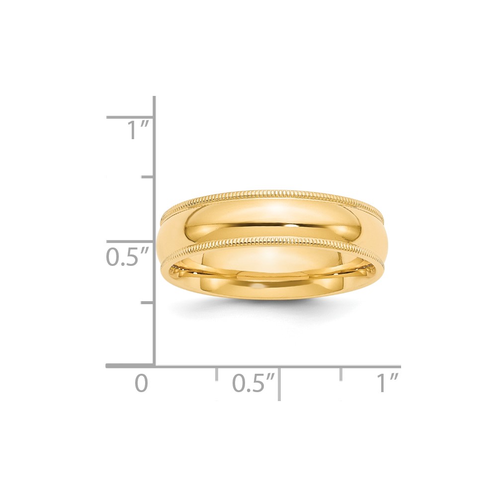 14k Yellow Gold 6mm Milgrain Half Round Comfort Fit Wedding Band Size 9 (MC060-9)