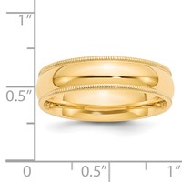 14K Yellow Gold 6mm Milgrain Half Round Comfort Fit Wedding Band view 4