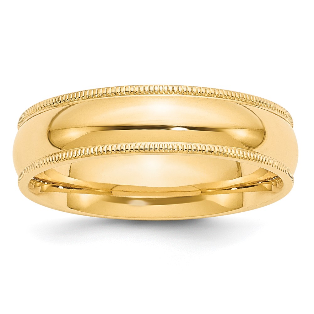 14k Yellow Gold 6mm Milgrain Half Round Comfort Fit Wedding Band Size 8 (MC060-8)