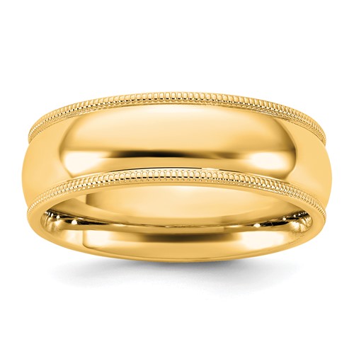 14K 6.5mm Yellow Gold Milgrain Comfort Fit Band, Size 8