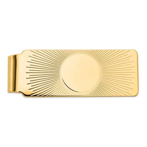 14K Yellow Gold Mens Sunburst Design Money Clip